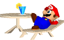 A low-poly 3D animation of Mario relaxing.
